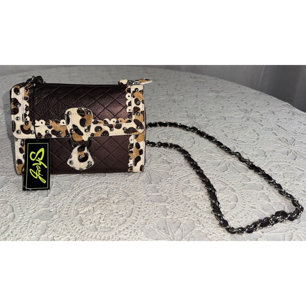 NWT Sharif Cheetah Print Calf Hair Crossbody Bag Chain Strap Purse Y2K 90s